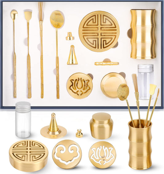 12 Pcs Incense Burner Kit, Brass Incense Making Kit, Incense Seal Mold Incense Cone Tower Mold Incense Holder for Yoga Meditation Home Fragrance